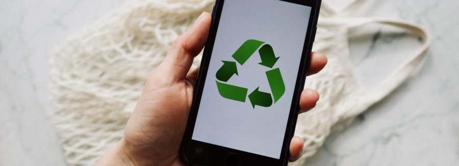 A smart phone displaying the local e-waste recycling symbol